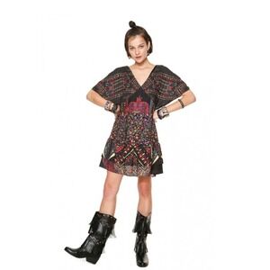 Desigual Gina Tunic Dress Womens 44 Kimono Style Patchwork Geometric Pattern